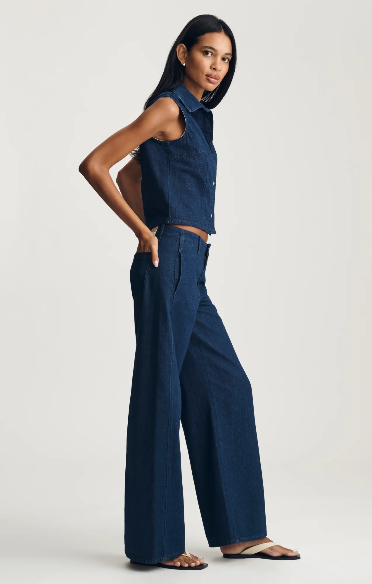 SIENA CHINO WIDE LEG IN DARK LINEN DENIM - Image 2