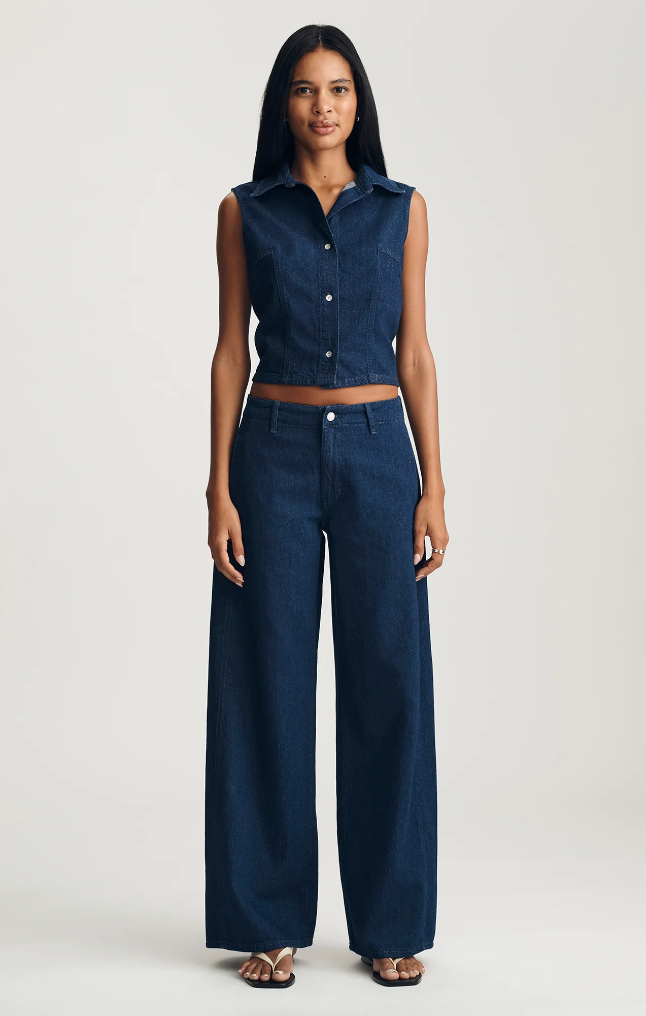 SIENA CHINO WIDE LEG IN DARK LINEN DENIM - Image 4