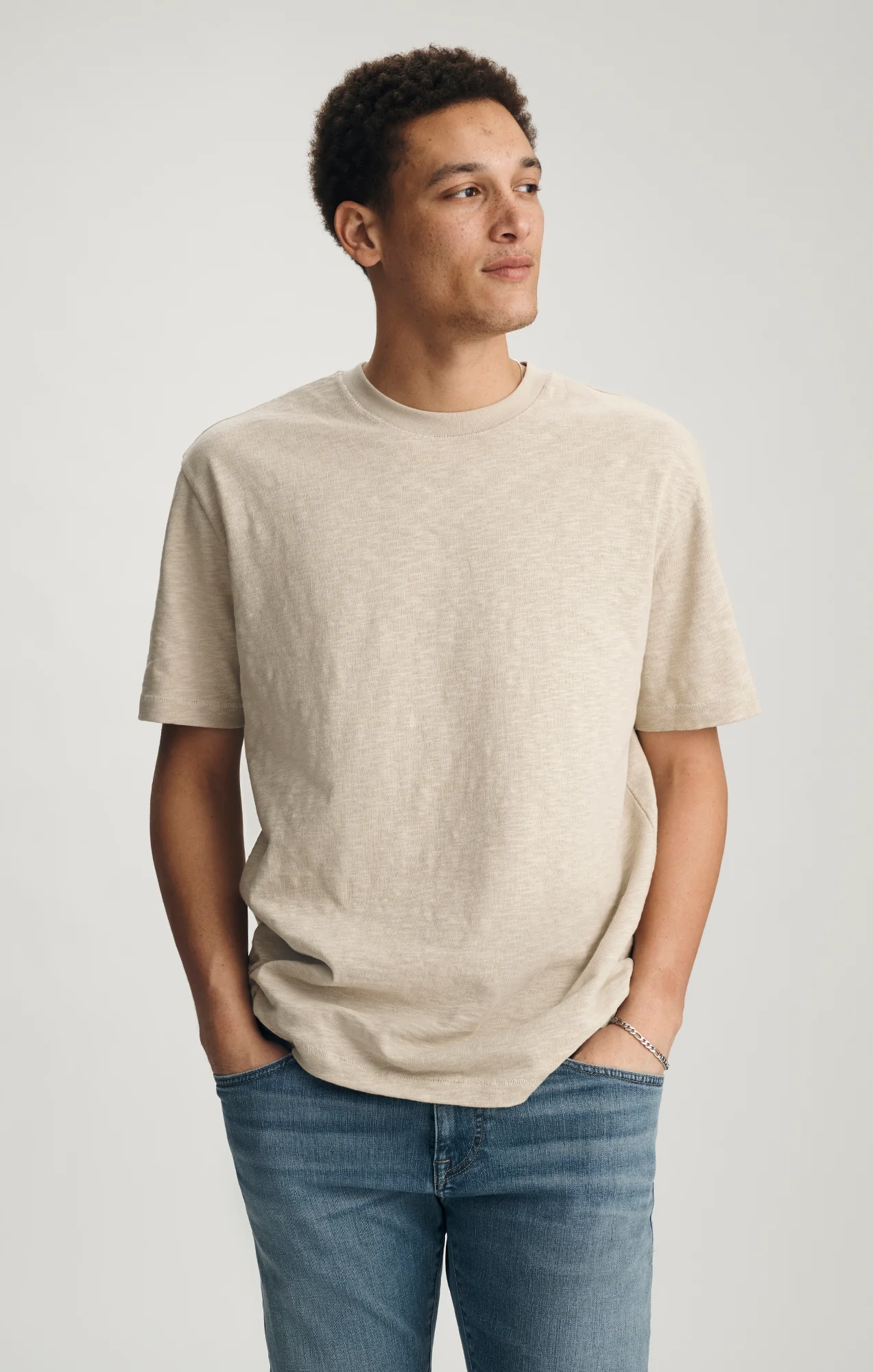 SLUB CREW NECK T-SHIRT IN FEATHER GRAY