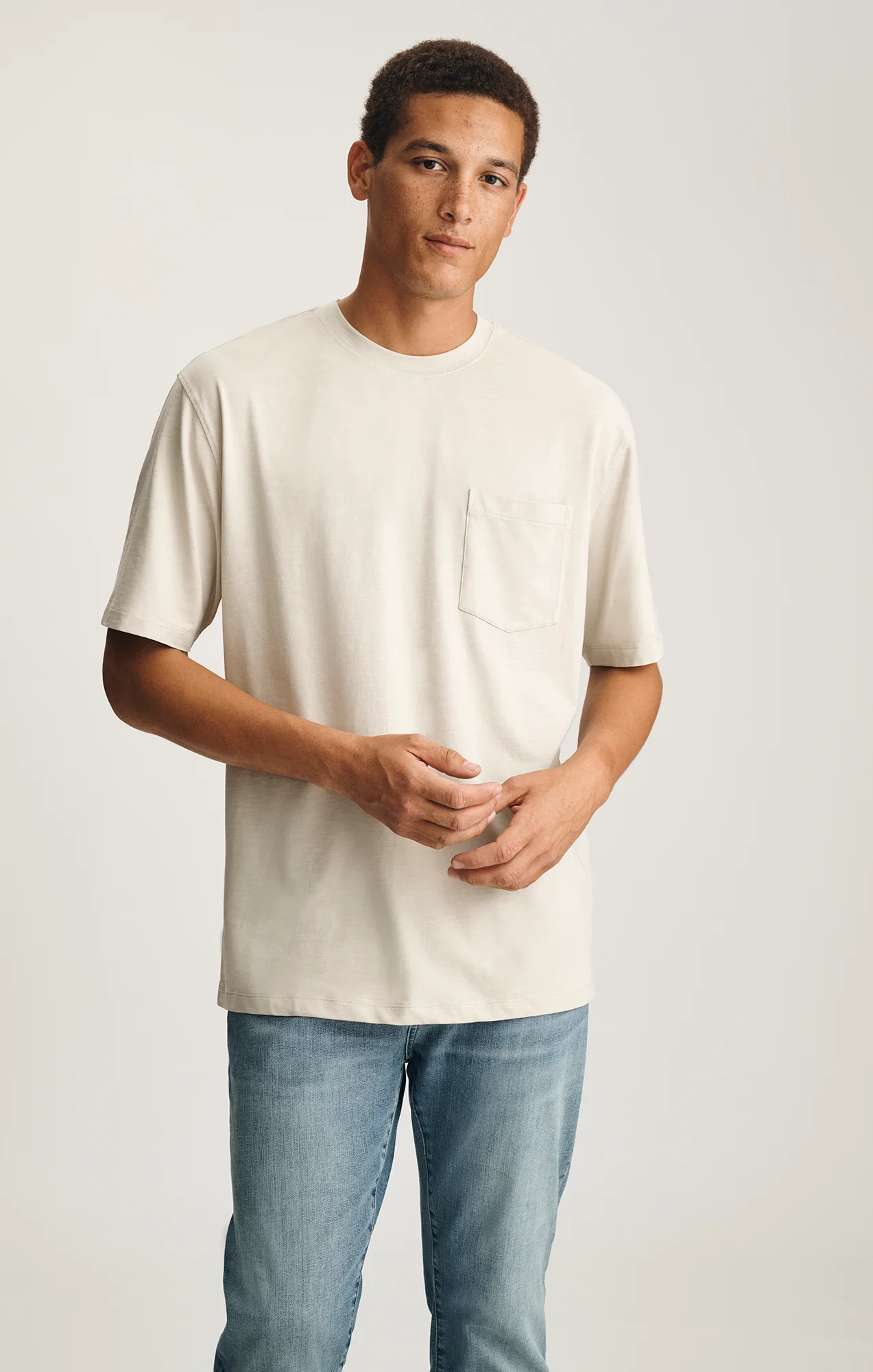 SLUB POCKET T-SHIRT IN PELICAN