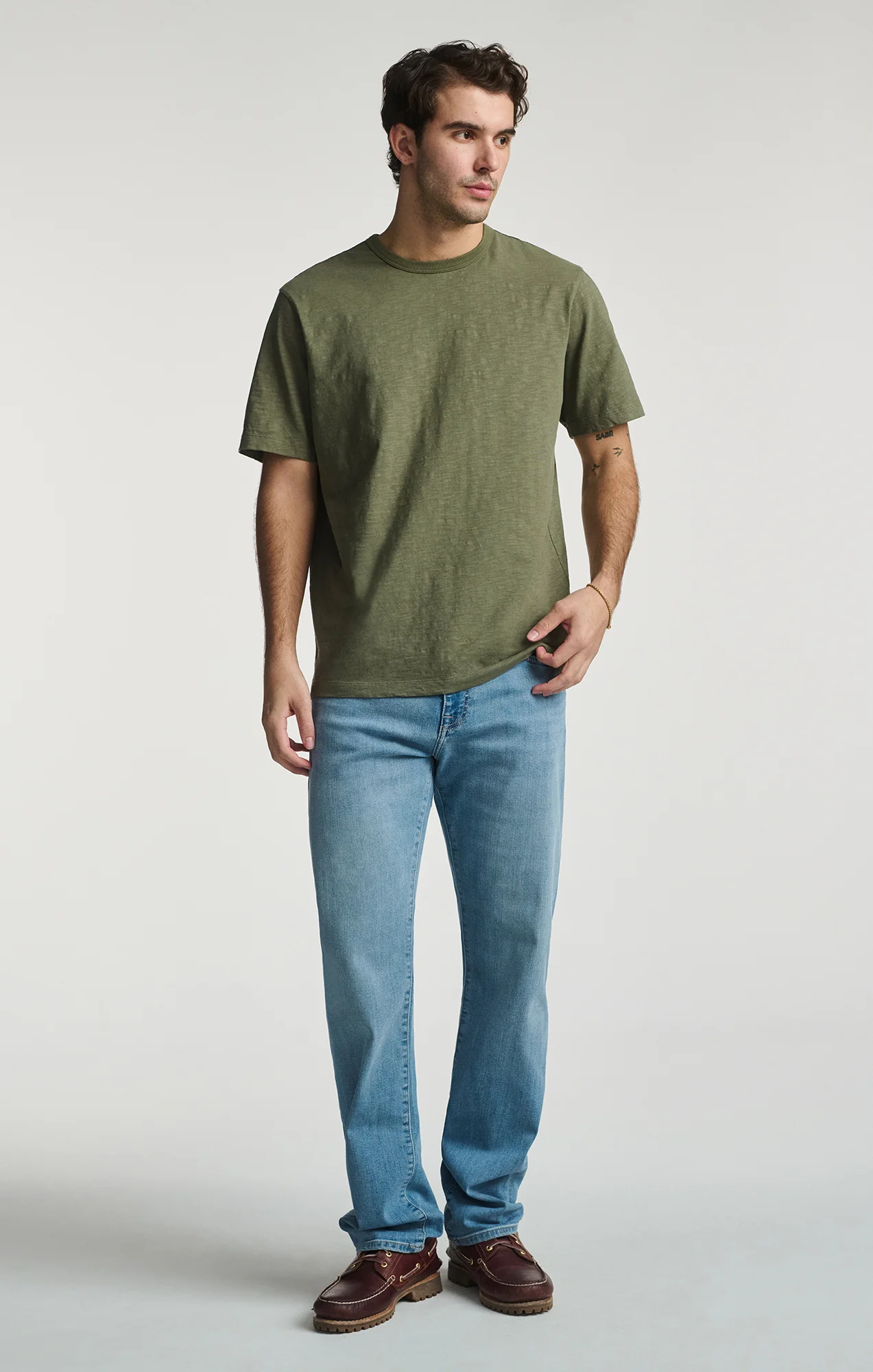 SLUB SHORT SLEEVE T-SHIRT IN DUSTY OLIVE - Image 3
