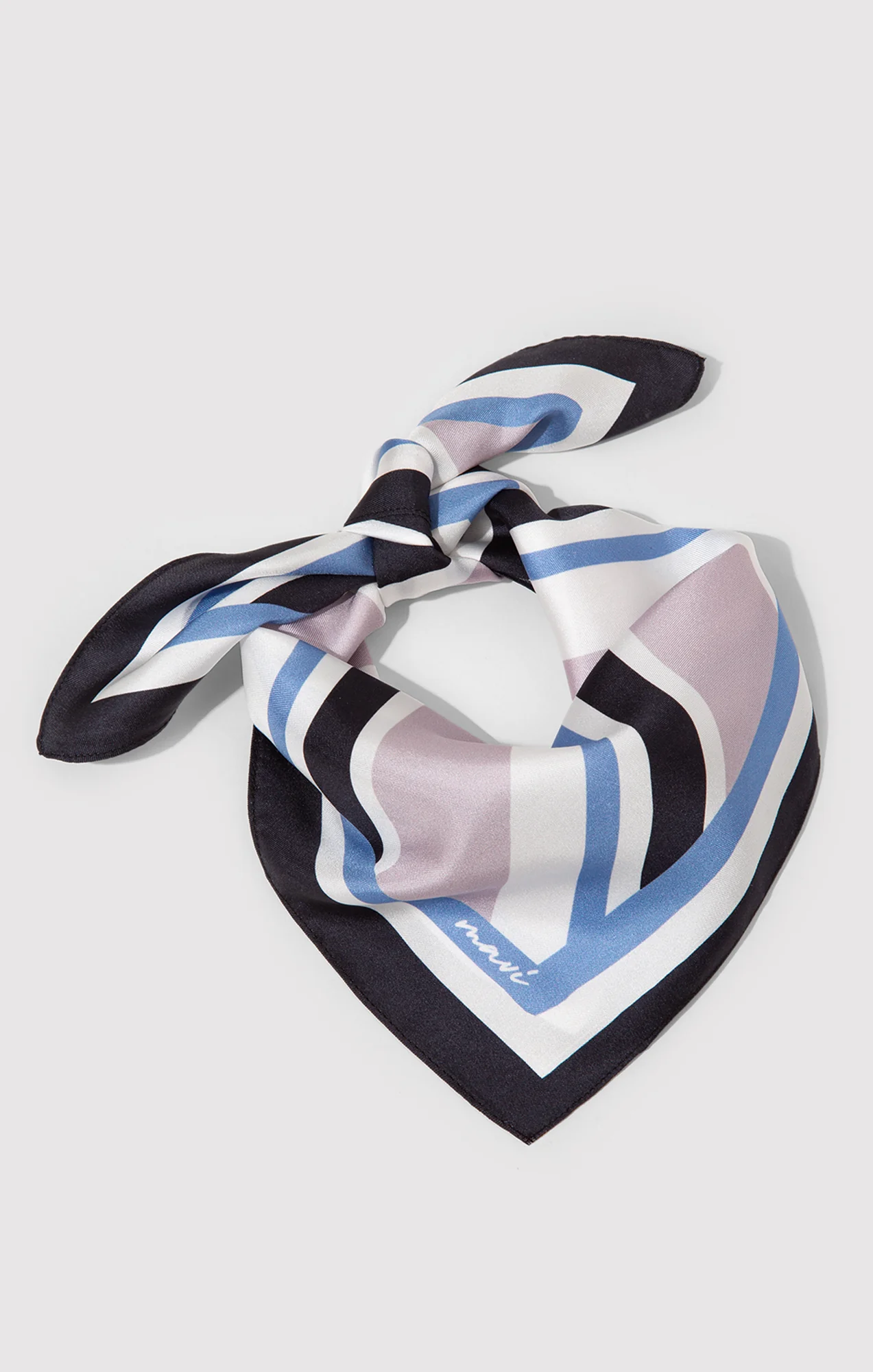 SMALL SILK DOUBLE STRIPED BANDANA IN NAVY BLUE STRIPE - Image 2