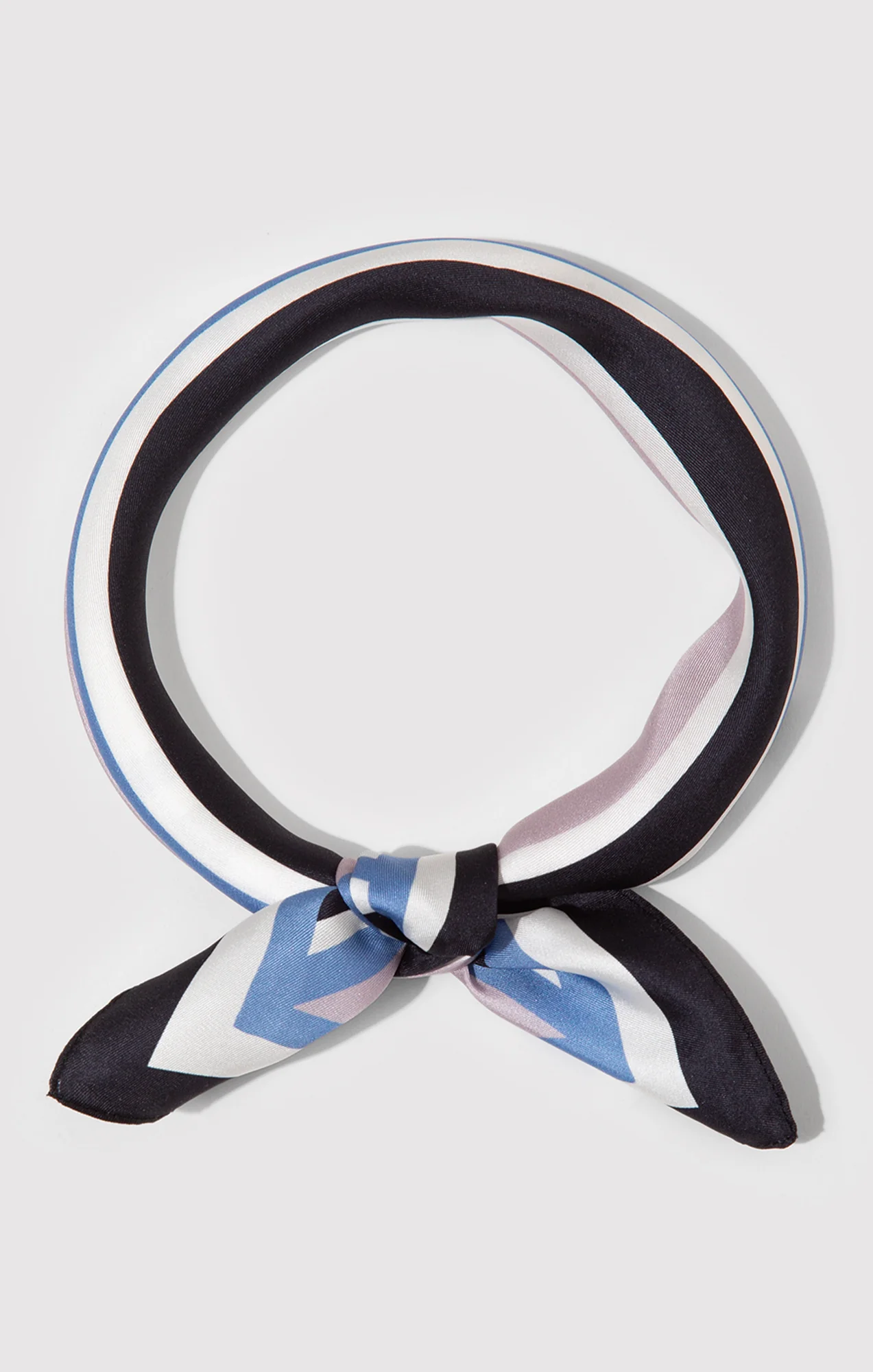 SMALL SILK DOUBLE STRIPED BANDANA IN NAVY BLUE STRIPE - Image 3