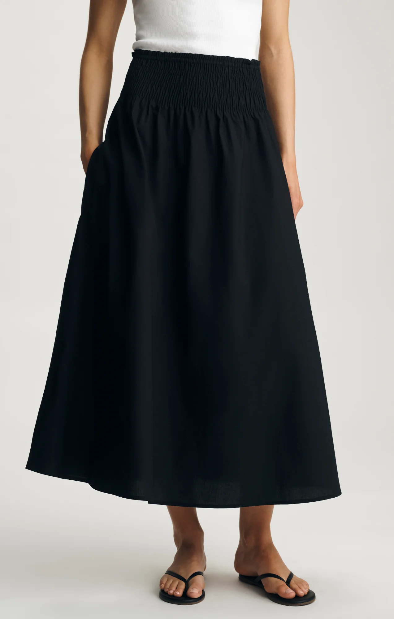 SMOCKED MAXI SKIRT IN BLACK - Image 4