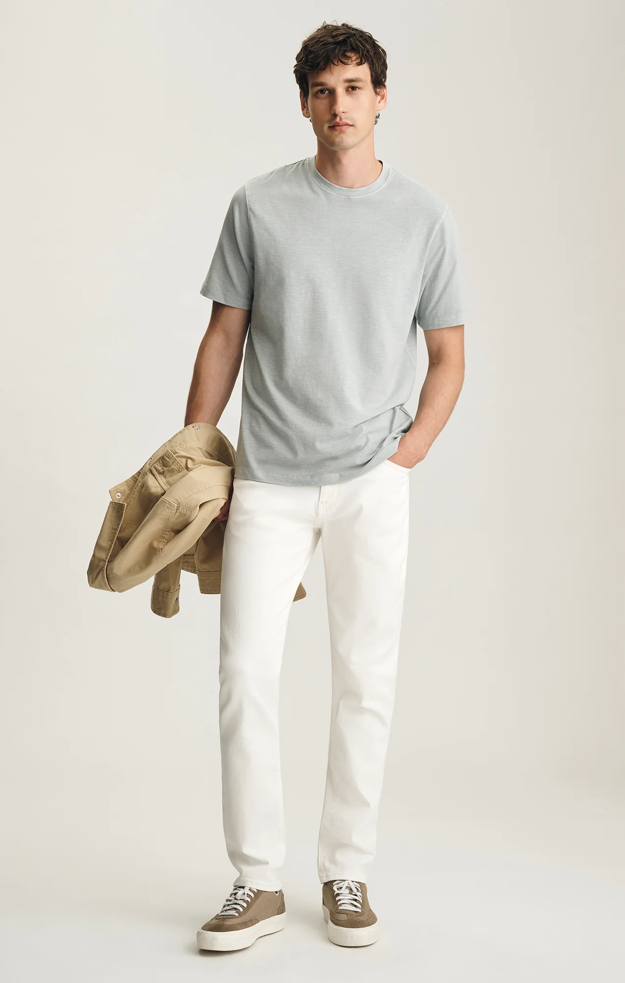 SOFT SLUB CREW NECK T-SHIRT IN AQUA GREY - Image 4