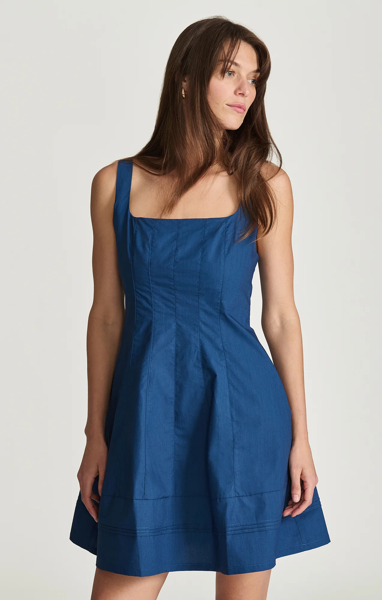 SQUARE NECK SEAMED MINI DRESS IN NAVY PEONY