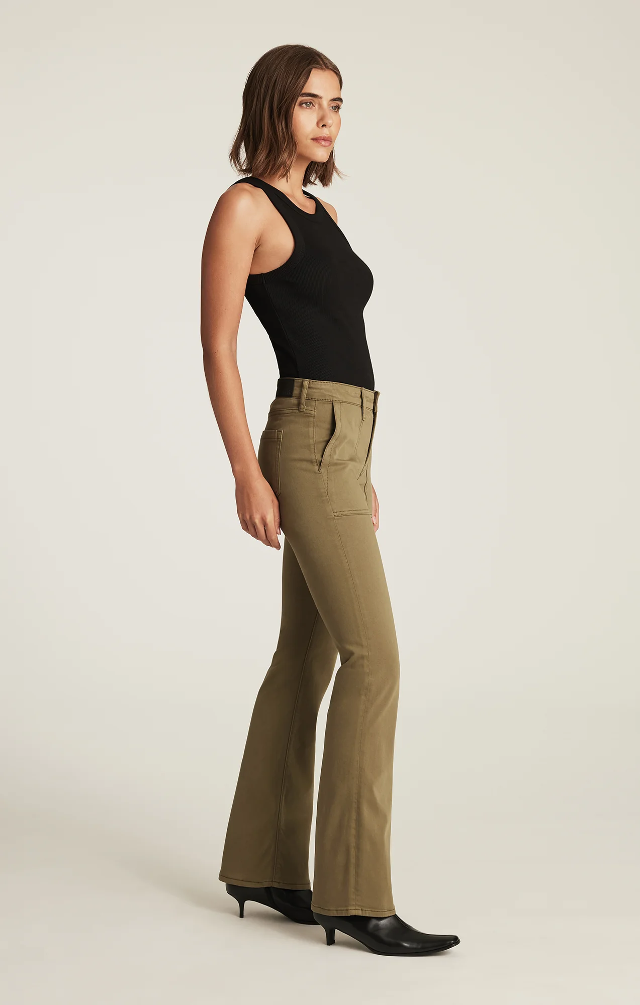 VICKY PATCH POCKET BOOTCUT IN DARK OLIVE SATEEN - Image 2
