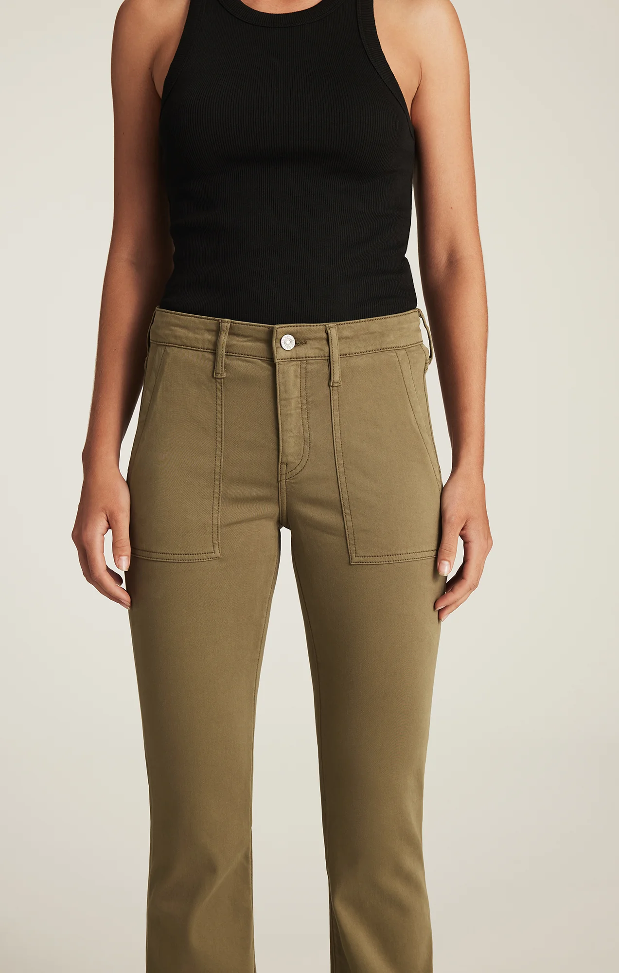 VICKY PATCH POCKET BOOTCUT IN DARK OLIVE SATEEN - Image 4