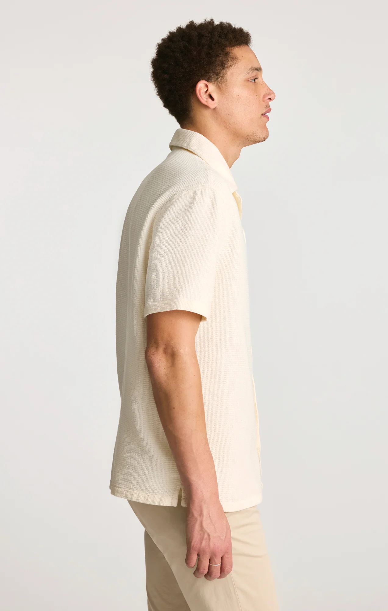 WAFFLE KNIT CAMP COLLAR SHIRT IN ANTIQUE WHITE - Image 3