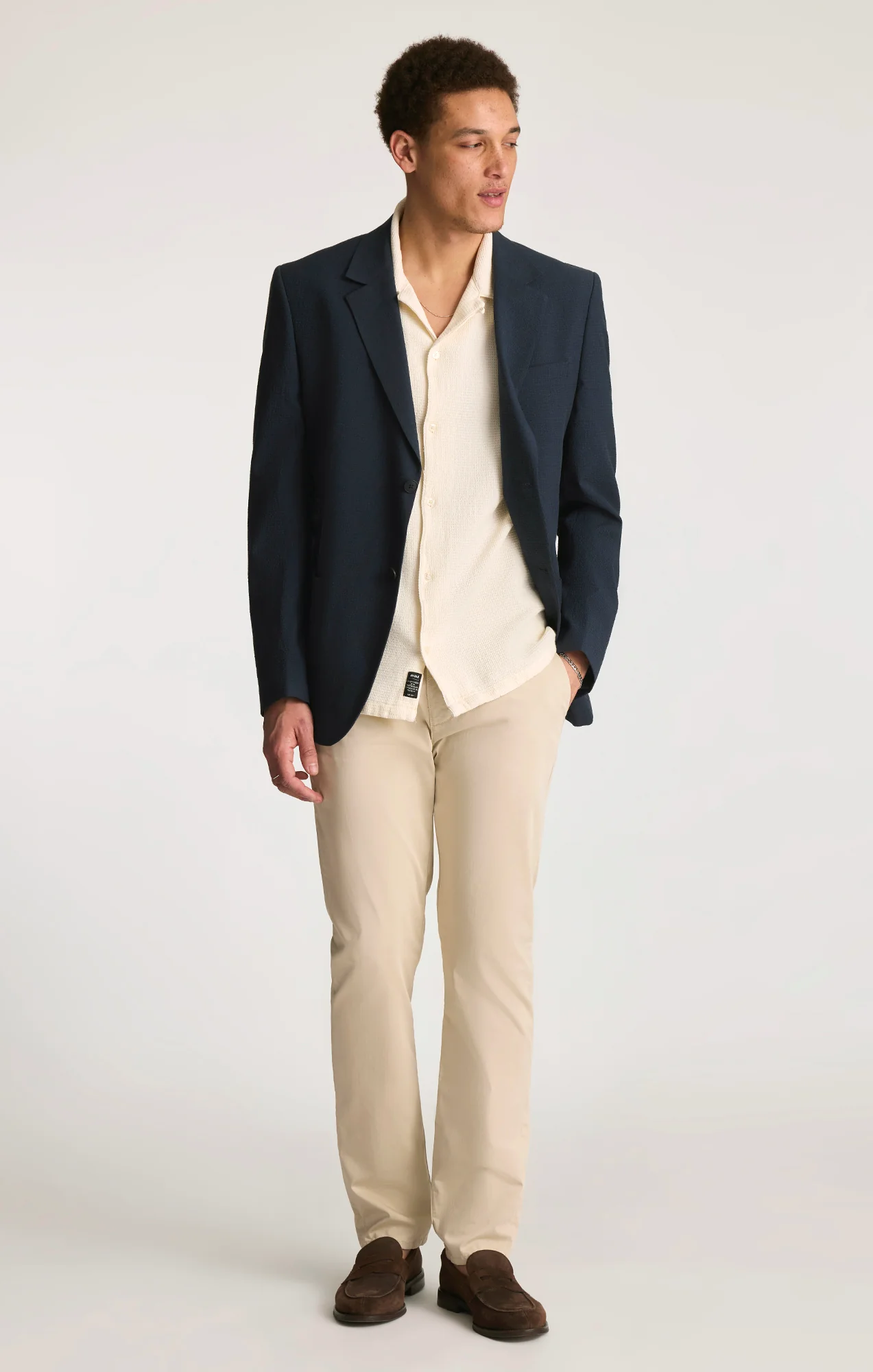 WAFFLE KNIT CAMP COLLAR SHIRT IN ANTIQUE WHITE - Image 5