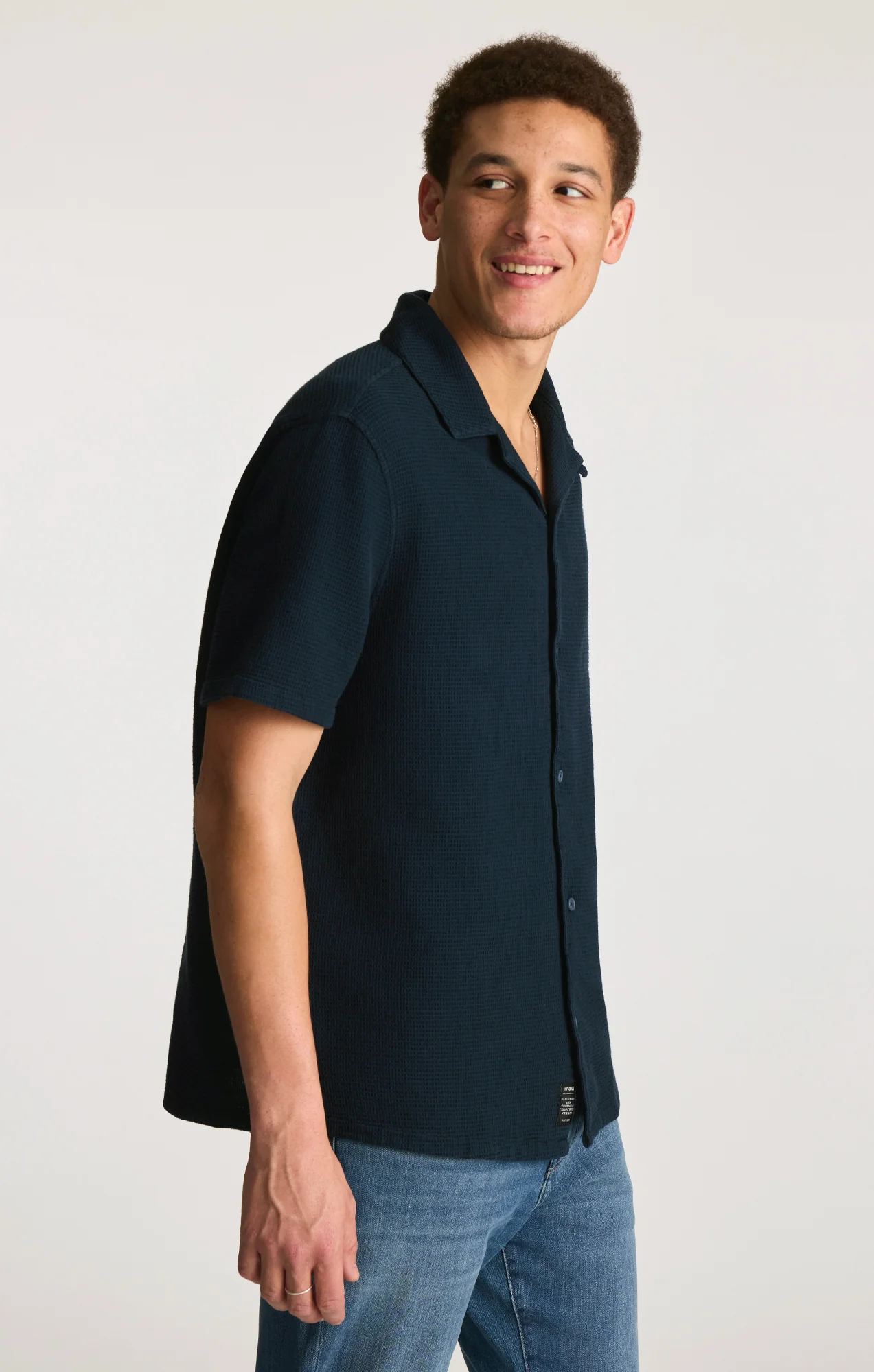 WAFFLE KNIT CAMP COLLAR SHIRT IN TOTAL ECLIPSE - Image 2