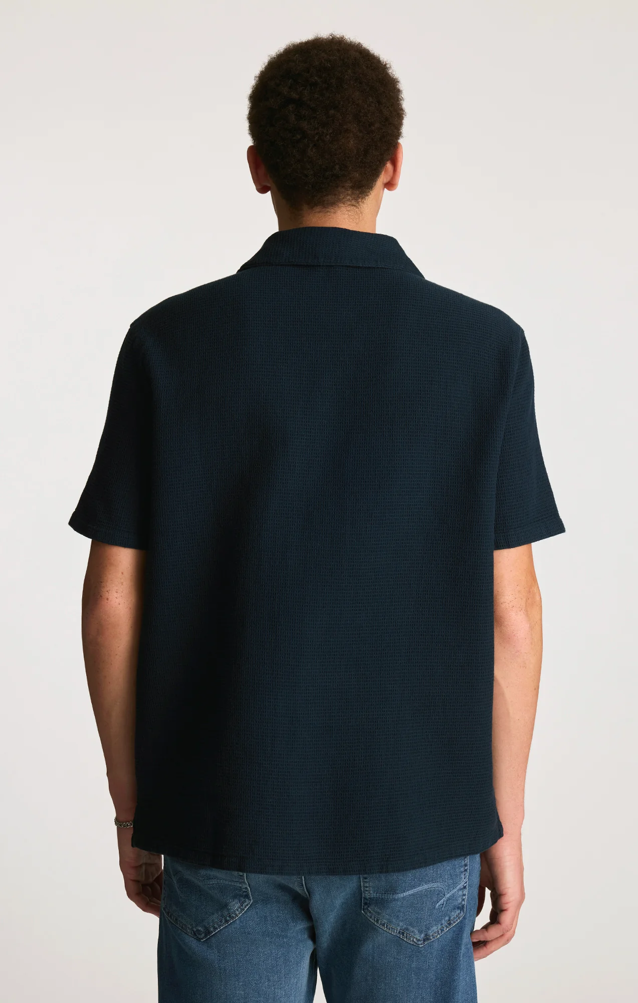 WAFFLE KNIT CAMP COLLAR SHIRT IN TOTAL ECLIPSE - Image 3