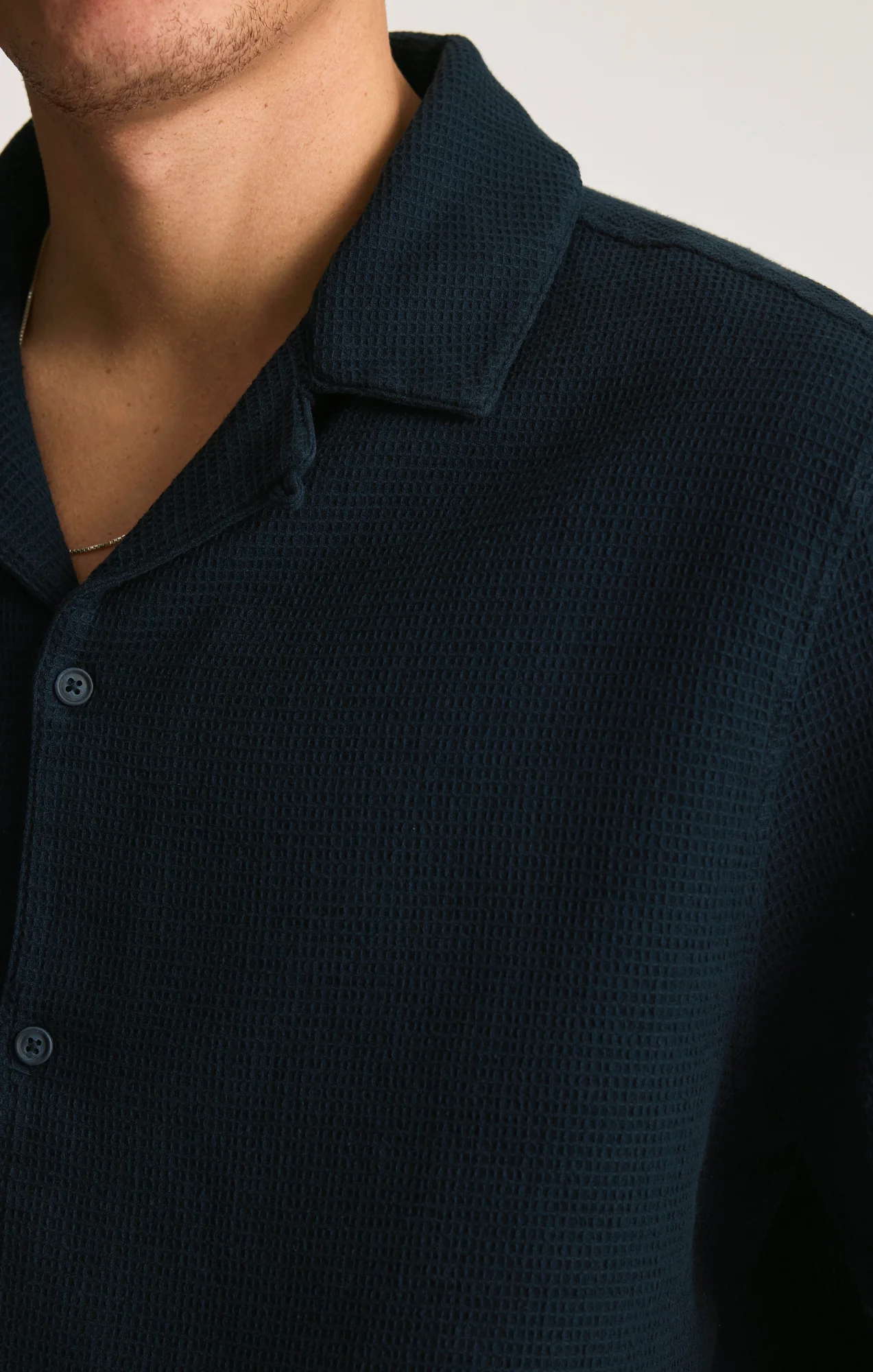 WAFFLE KNIT CAMP COLLAR SHIRT IN TOTAL ECLIPSE - Image 4