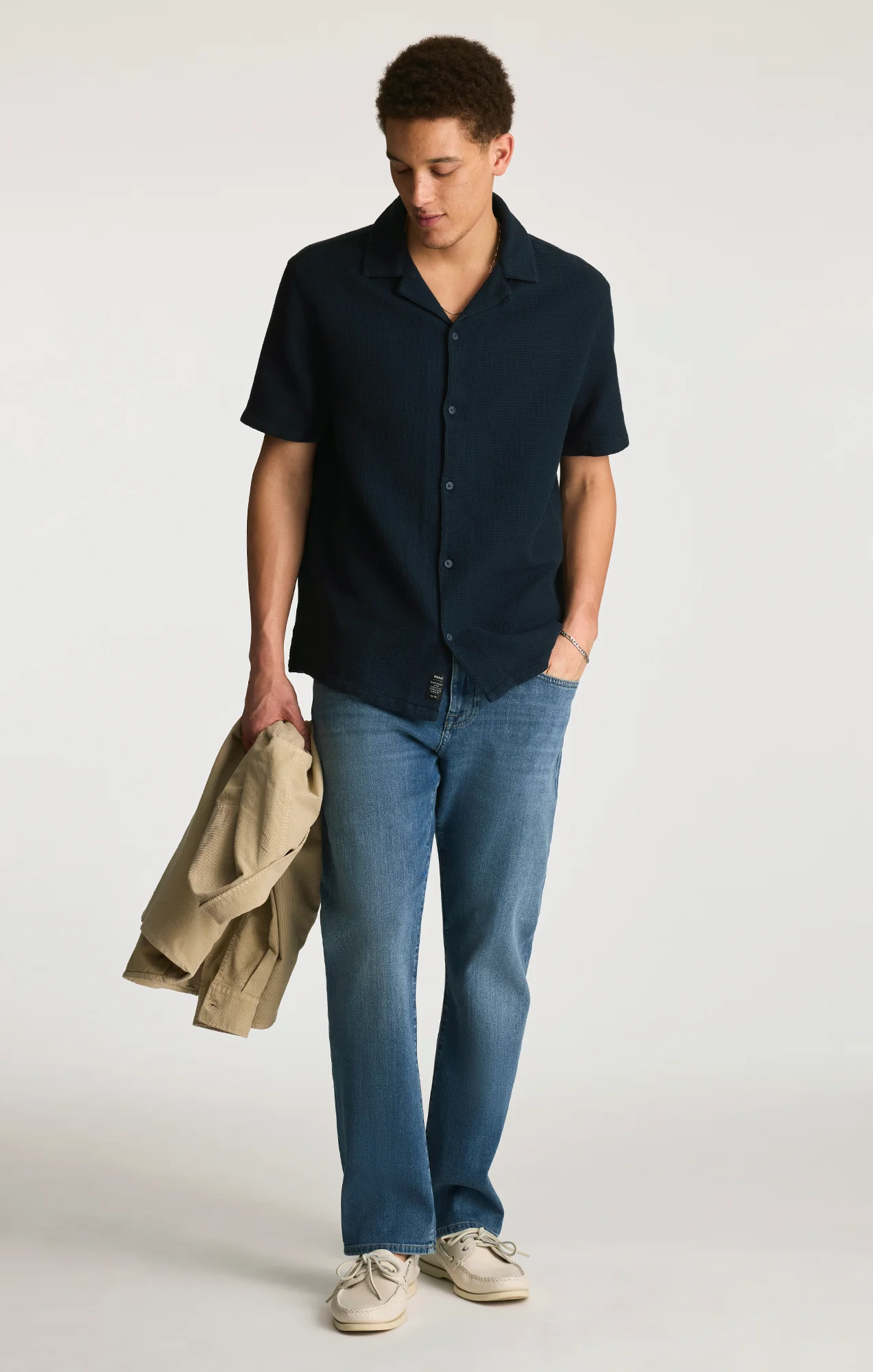 WAFFLE KNIT CAMP COLLAR SHIRT IN TOTAL ECLIPSE - Image 5