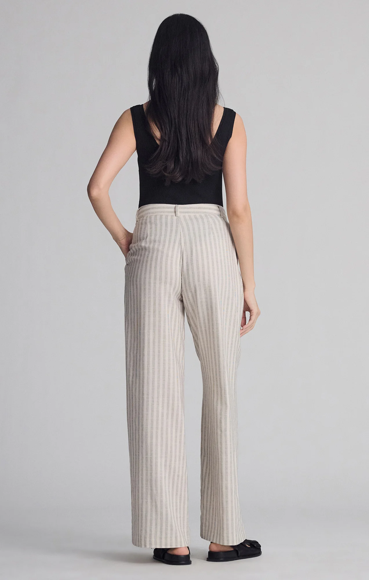 WOVEN BUTTON PANTS IN BLACK STRIPE - Image 2